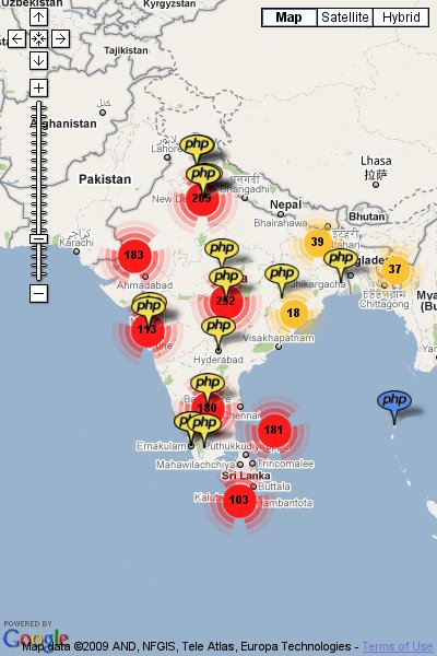 Map of PHP professionals in India